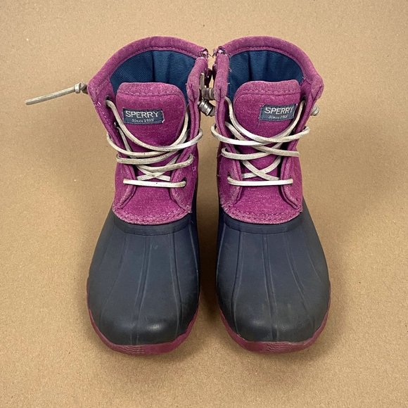 Sperry Saltwater Duck Boot Girls Size 1 Pink Black Lace Up - Picture 2 of 9